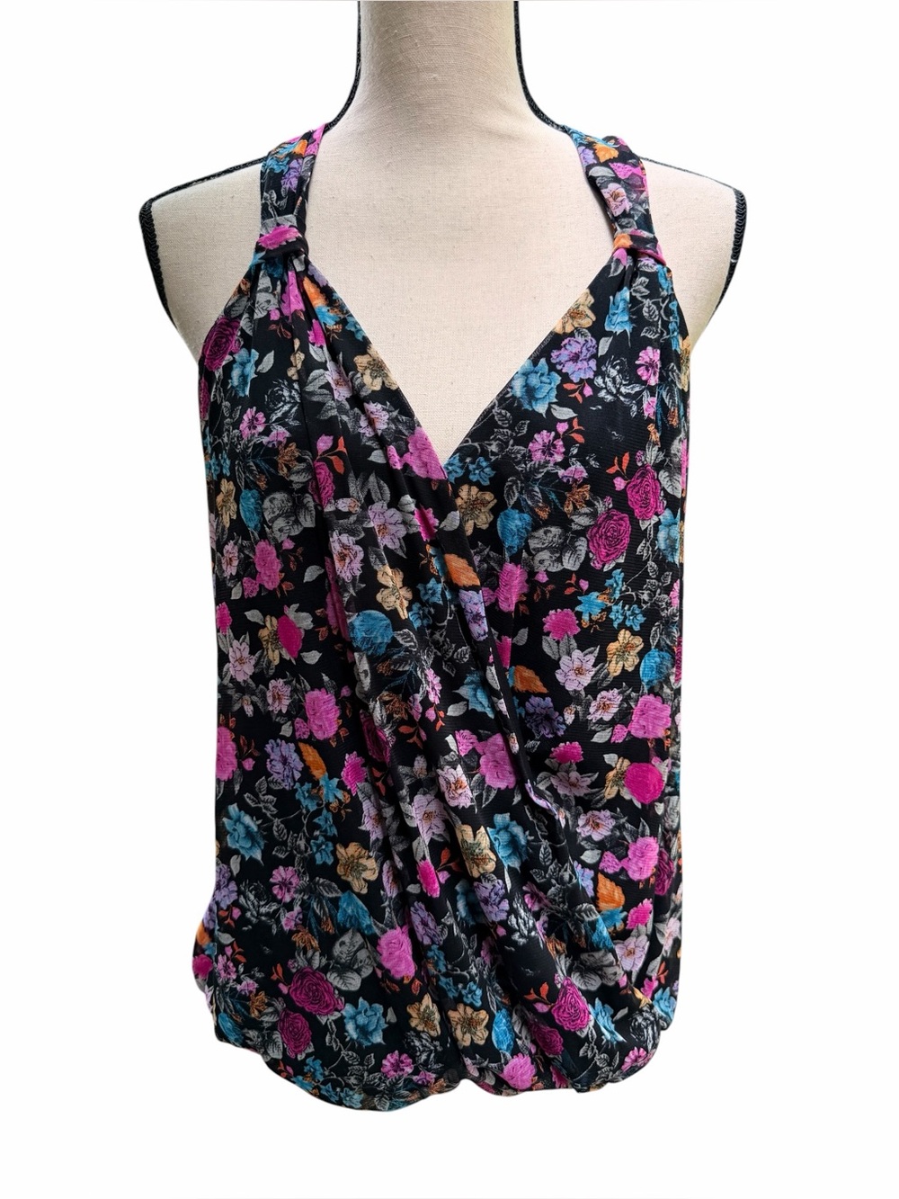 INC International Concepts Floral Surplice Halter Mesh Top Size Medium